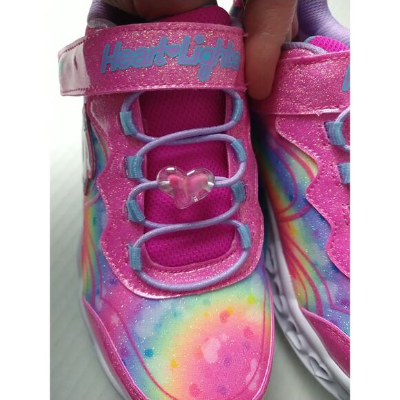 Skechers Heart&Lights Groovy Swirl Girls 3 New Hot Pink Lavender Sneakers Strap - Picture 10 of 12